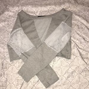 Cute grey and fishnet cropped long-sleeve T
